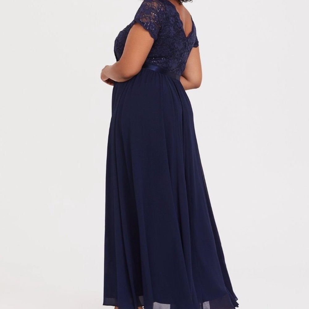 Torrid Special Occasion Gown Navy Sequin & Lace Chiffon - Picture 2 of 9